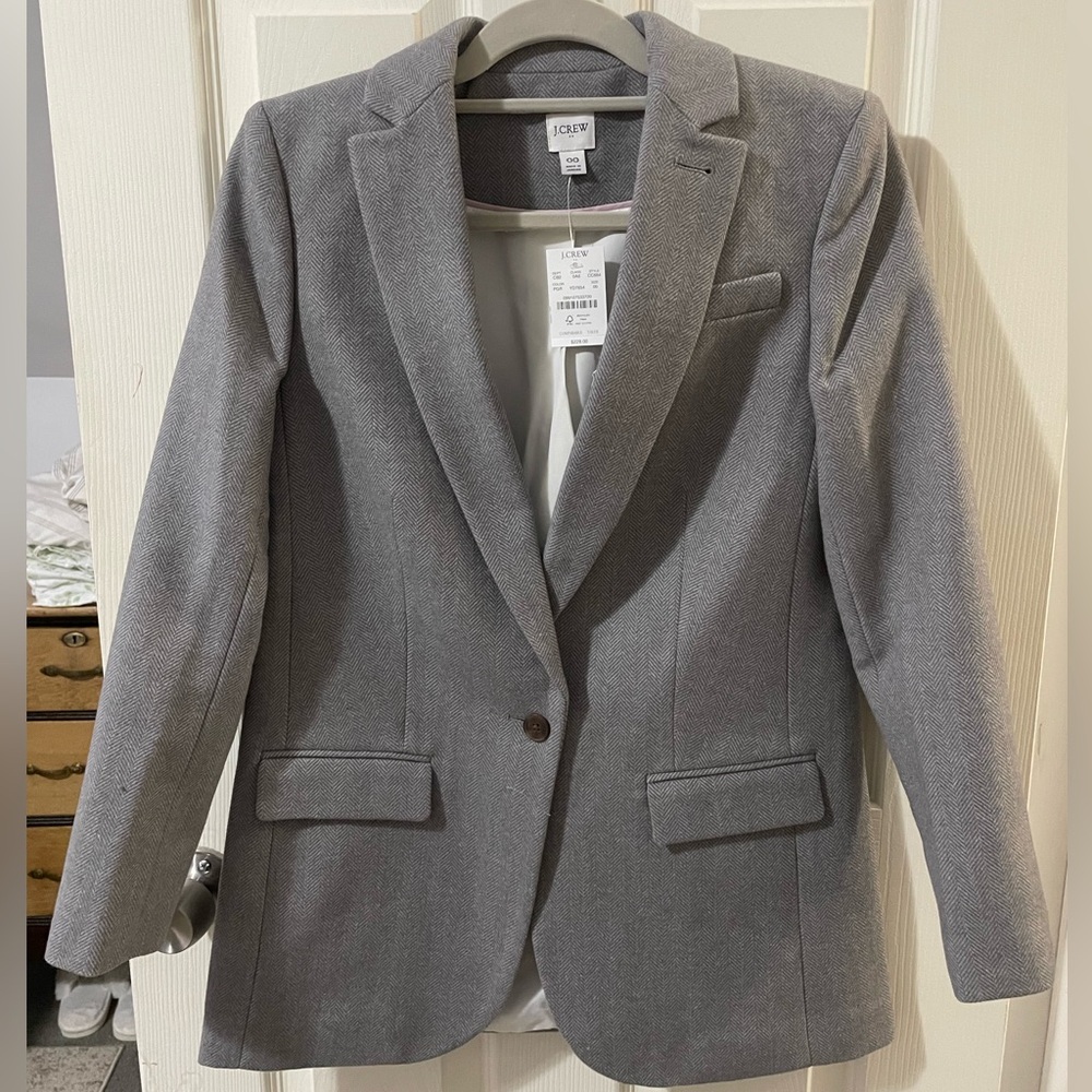 J Crew Gray Herringbone Knit Blazer 00